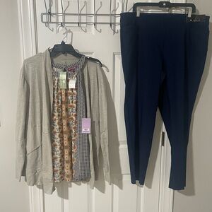Navy Pants nwt  sz20 sleeveless 1x nwt top and 1x neon Buddha cardigan